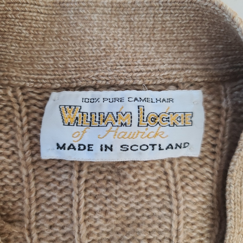 VINTAGE William Lockie of Hawick 100% Pure Camel Hair Cableknit Tan Sweater Vest - Picture 5 of 12